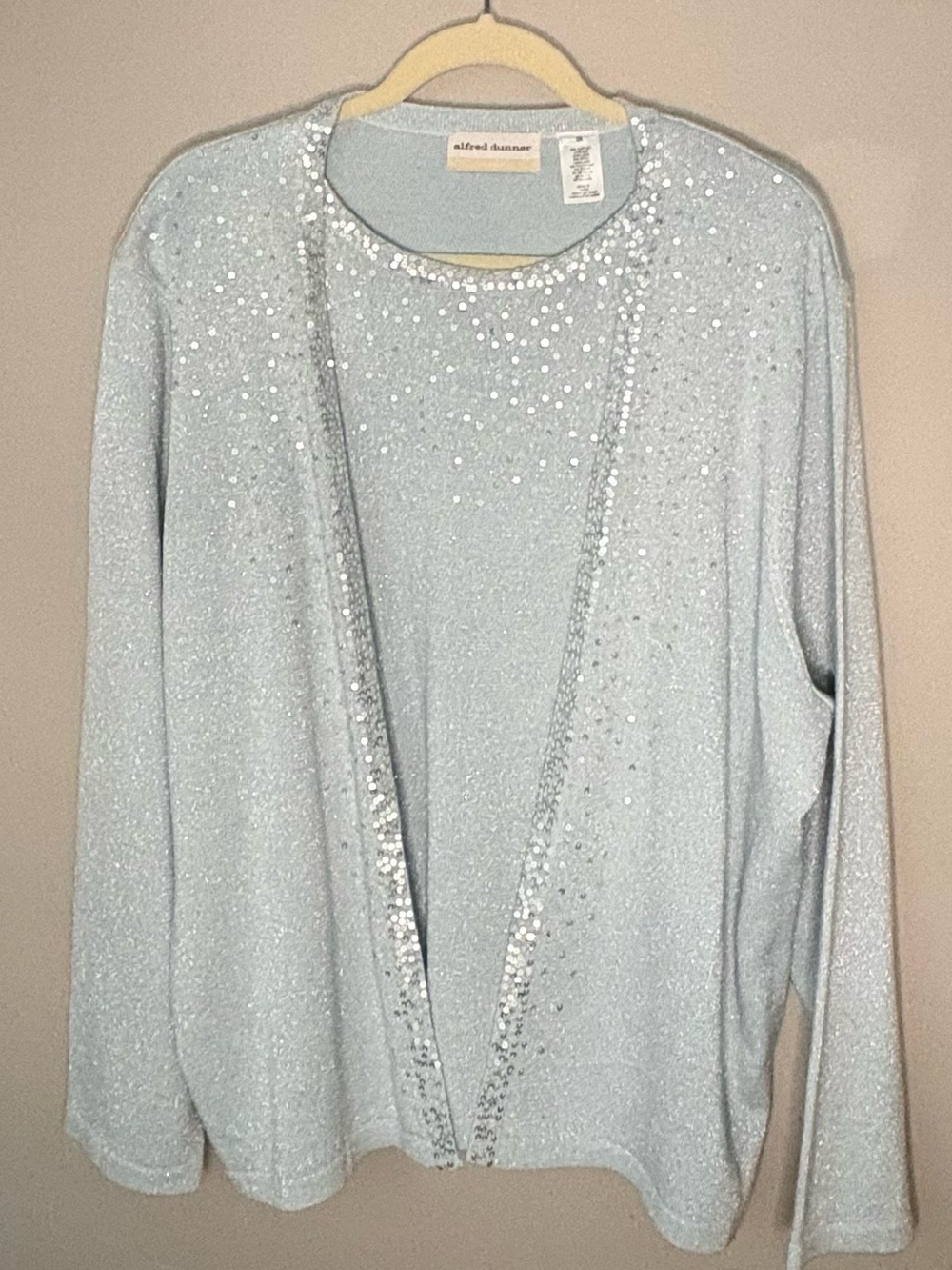 Alfred Dunner Pale Blue Sequin-Embellished Women's Faux Twin Sweater Set 3x